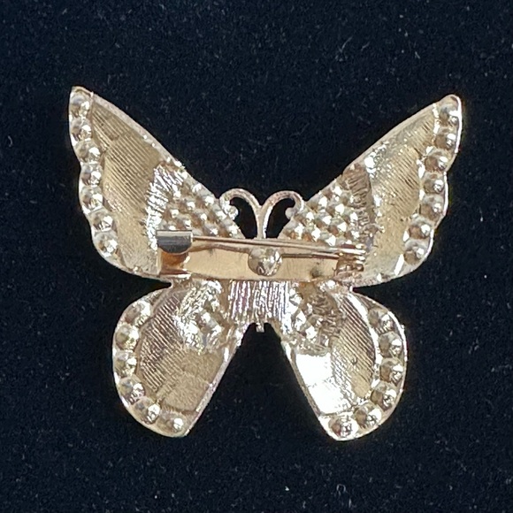 Vintage Style Pink Enamel & Rhinestone Butterfly Brooch | Gold Tone Pin | NEW - Picture 4 of 4